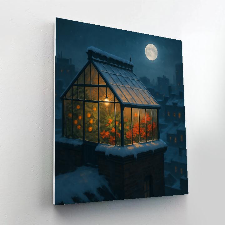 Christmas Moon Over Rooftop Greenhouse Paint by numbers kits
