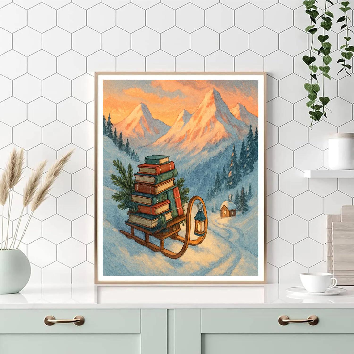 Toboggan Library On The Mountain Ridge Paint by numbers art