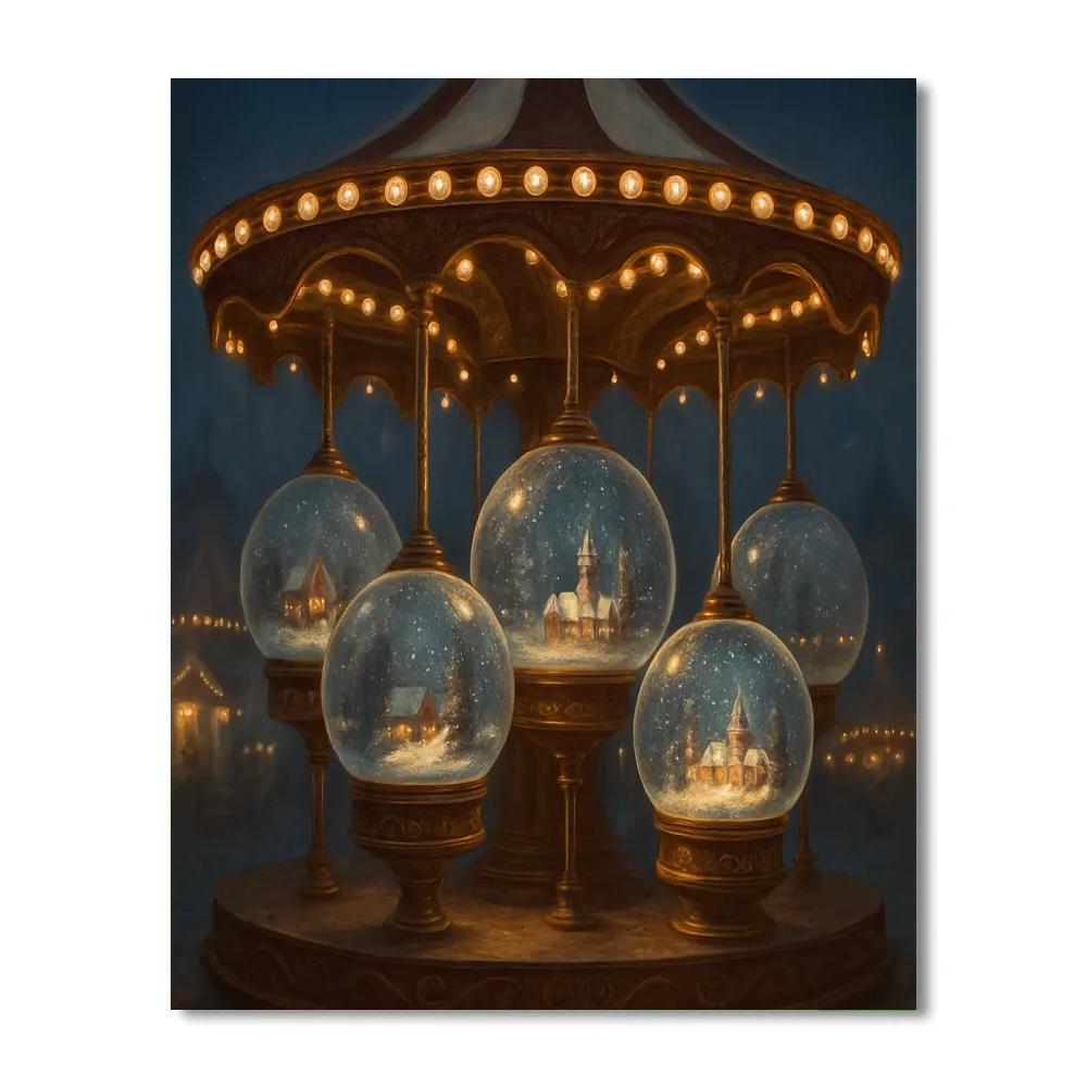 Christmas Carousel Of Snow Globes paint by numbers