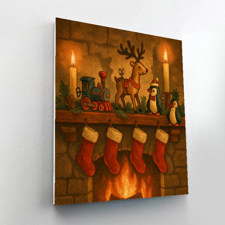 Holiday Wind Up Toy Parade On Mantel painting number kit