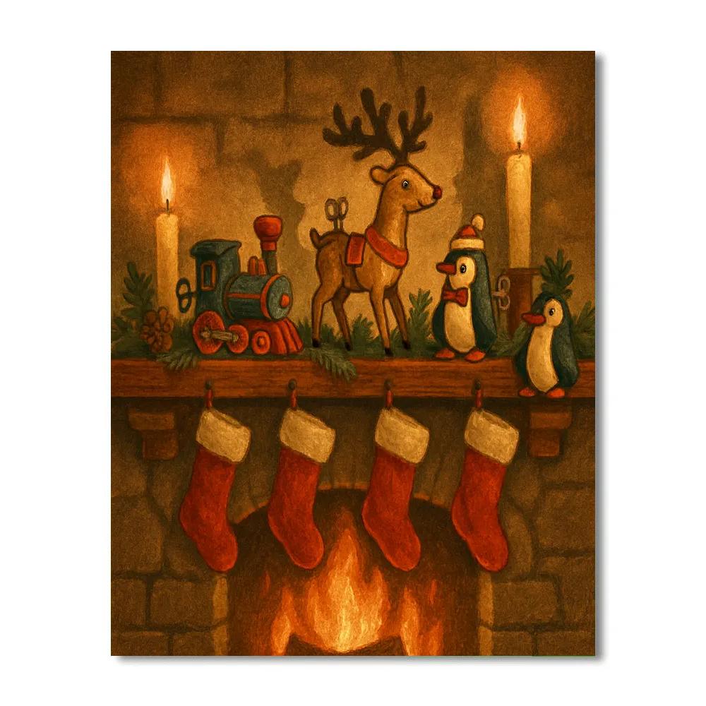 Holiday Wind Up Toy Parade On Mantel painting number kit