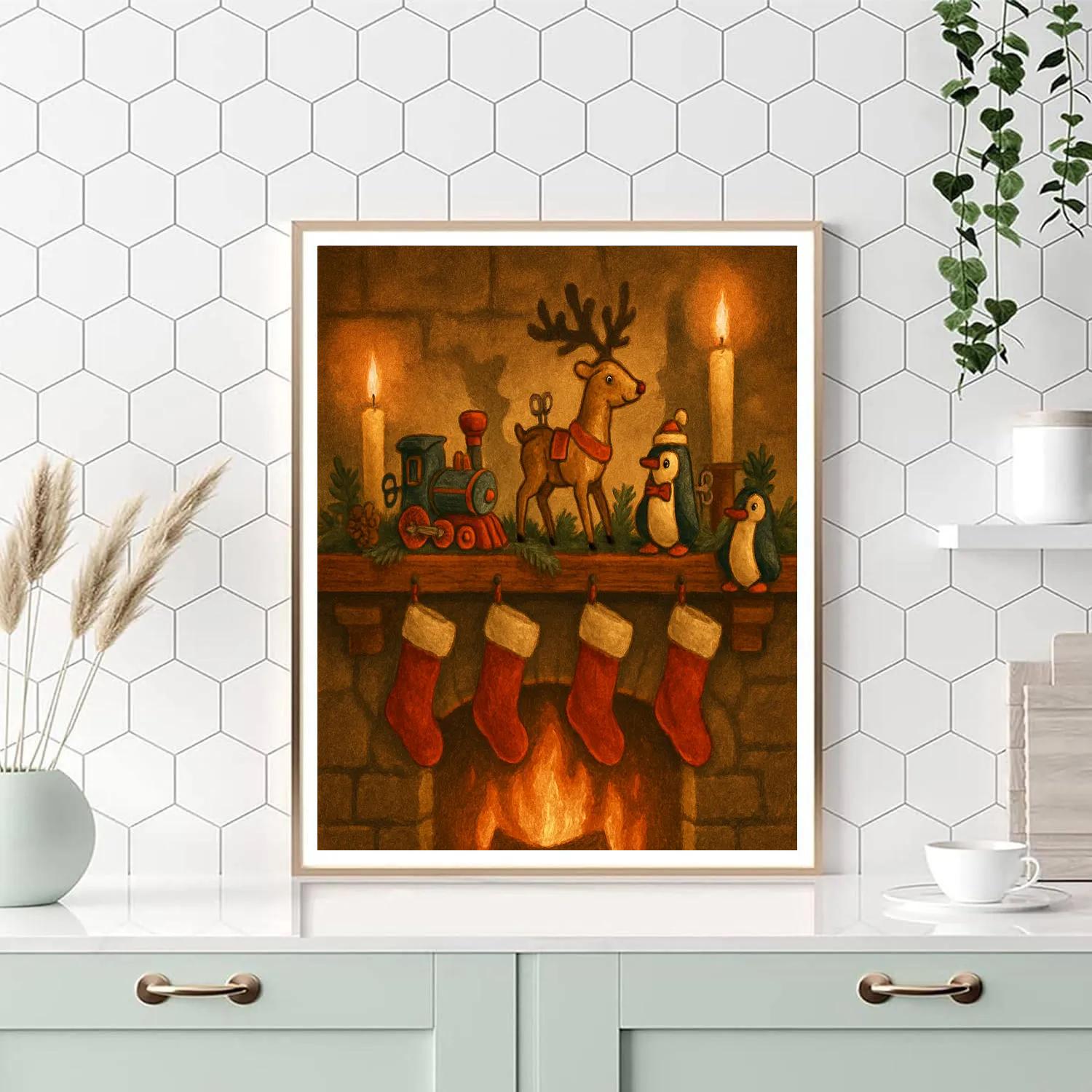 Holiday Wind Up Toy Parade On Mantel painting number kit