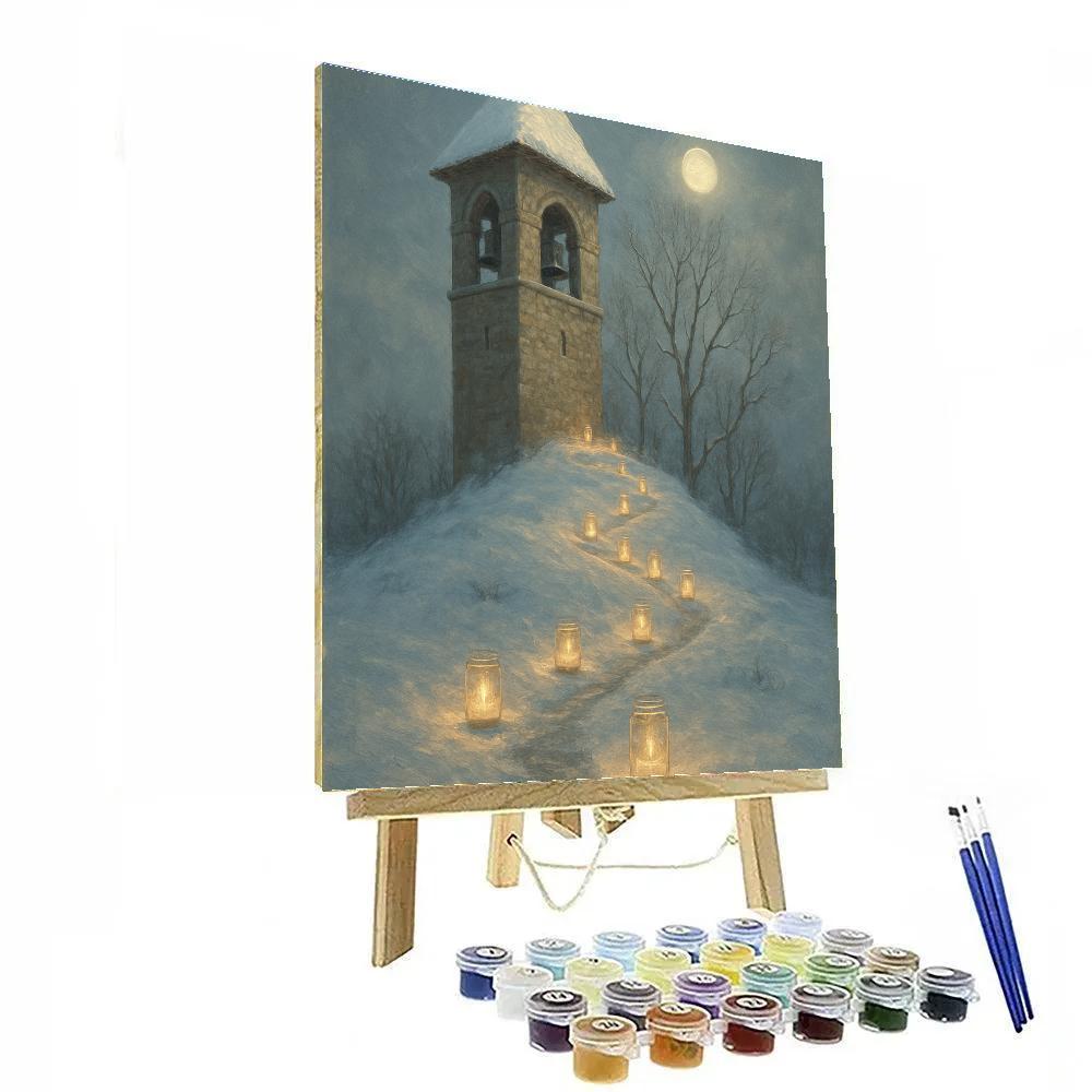 Snow Covered Bell Tower With Candle Paths DIY paint by numbers