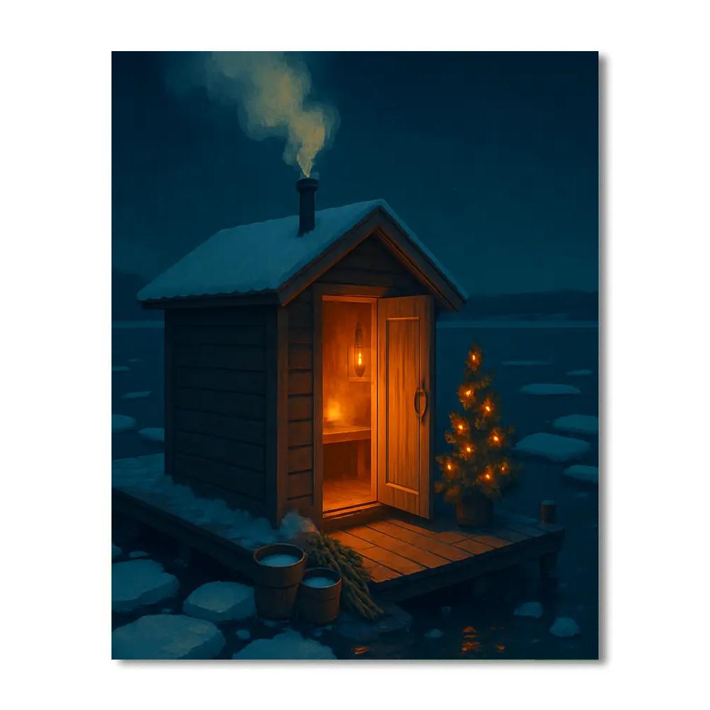 Christmas Harbor Sauna By The Ice Floes paint by color