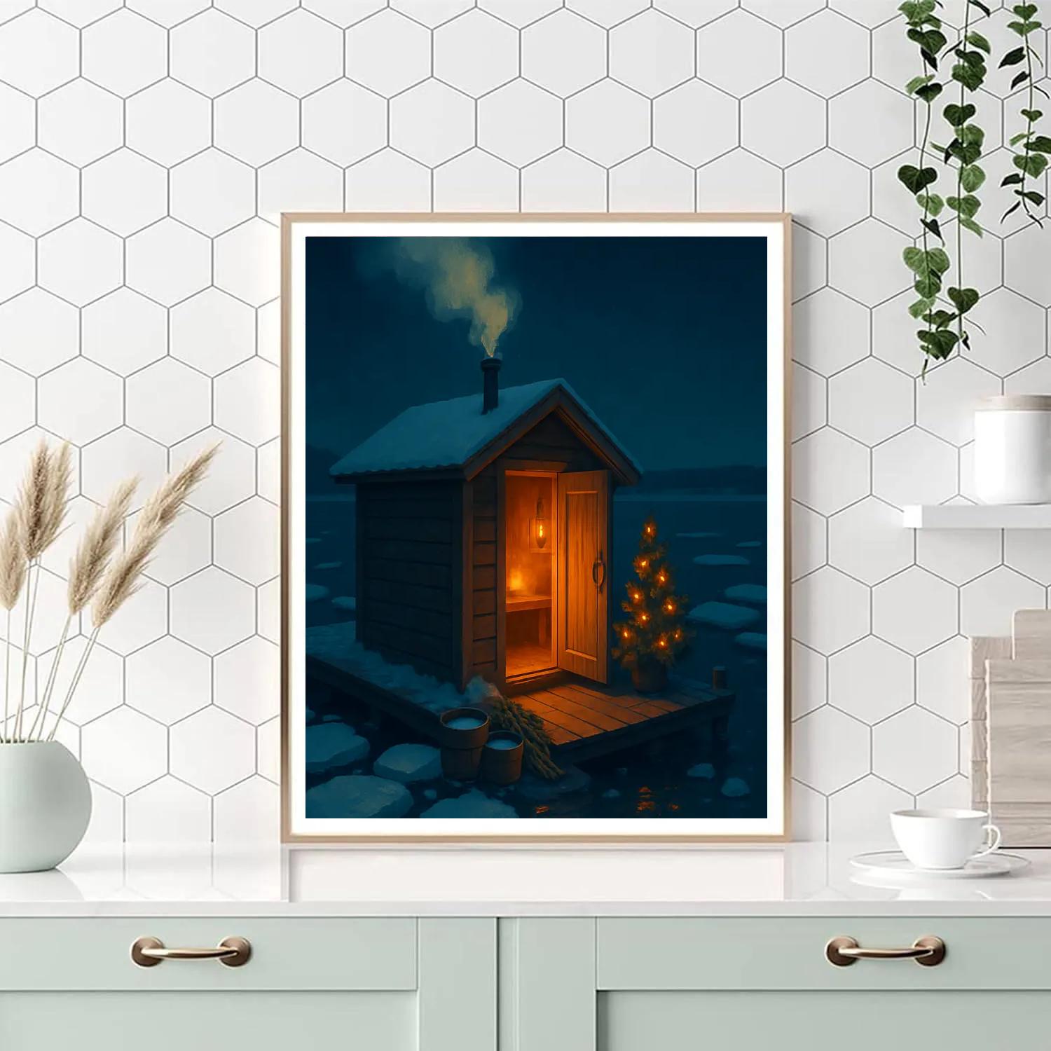 Christmas Harbor Sauna By The Ice Floes paint by color