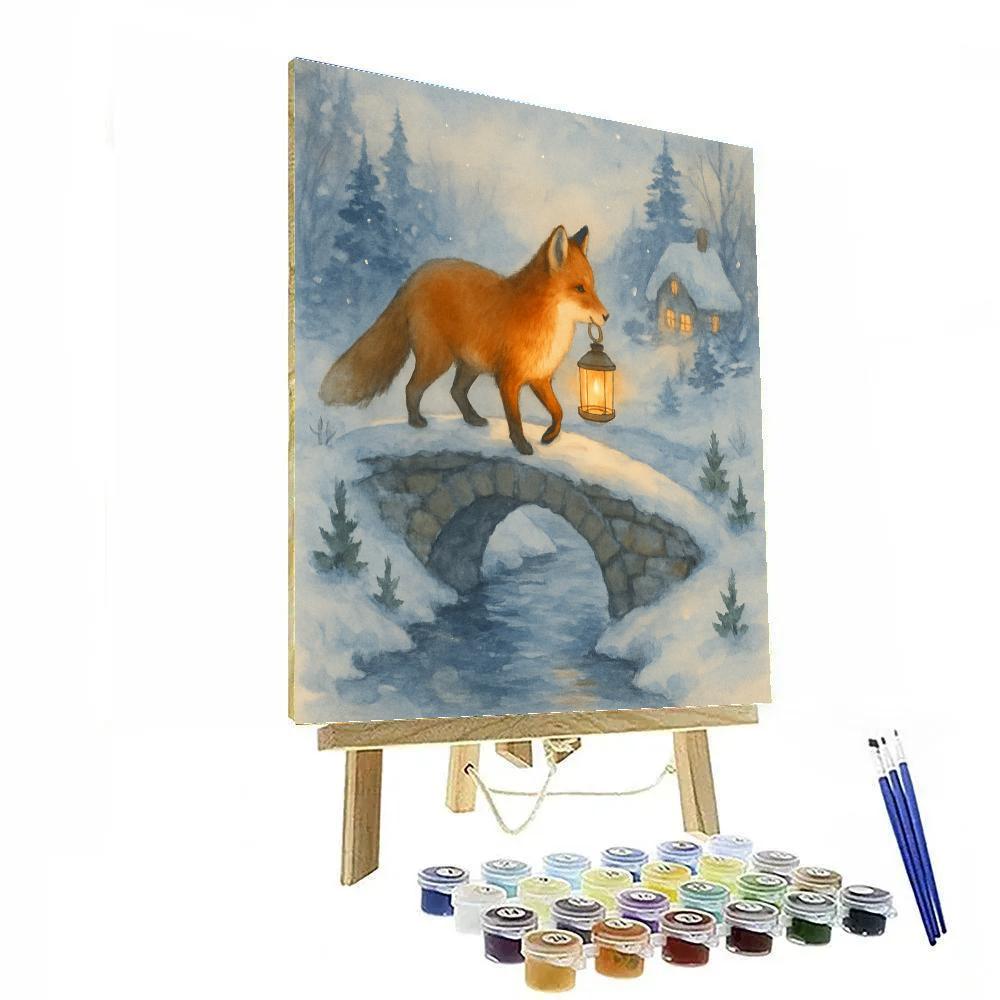 Christmas Lantern Fox On Frosty Bridge Numbered painting kits