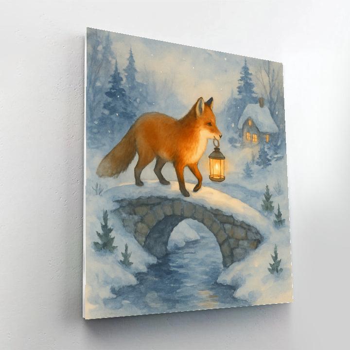 Christmas Lantern Fox On Frosty Bridge Numbered painting kits