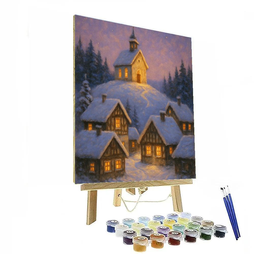 Silent Snowfall Over Alpine Chapel Village Numbered painting kits