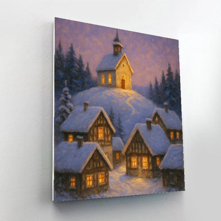 Silent Snowfall Over Alpine Chapel Village Numbered painting kits