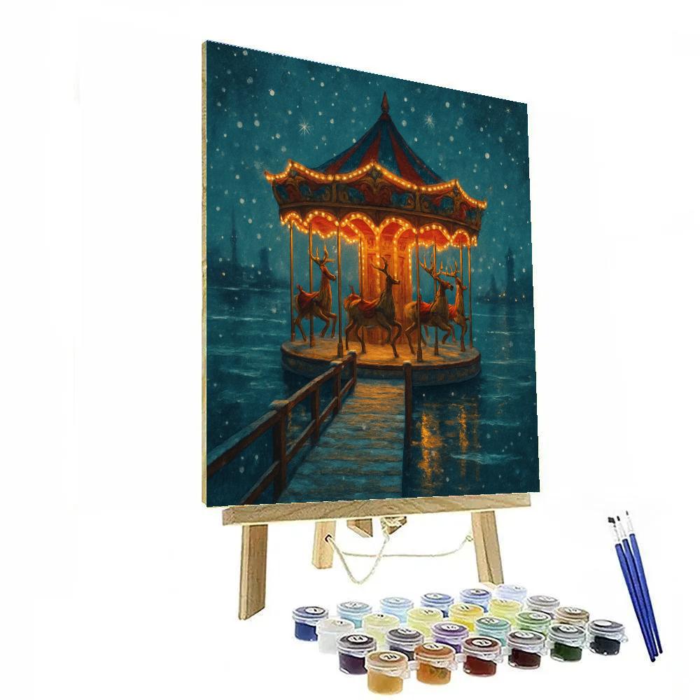 Snowy Reindeer Carousel On The Pier Numbered painting kits