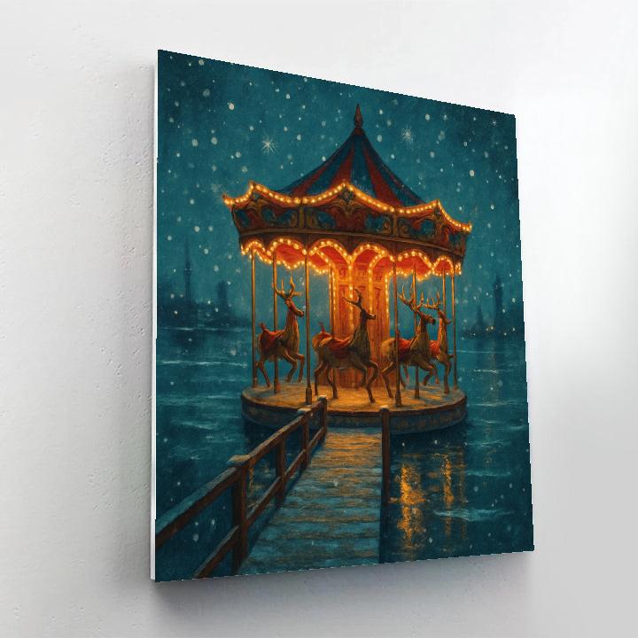Snowy Reindeer Carousel On The Pier Numbered painting kits