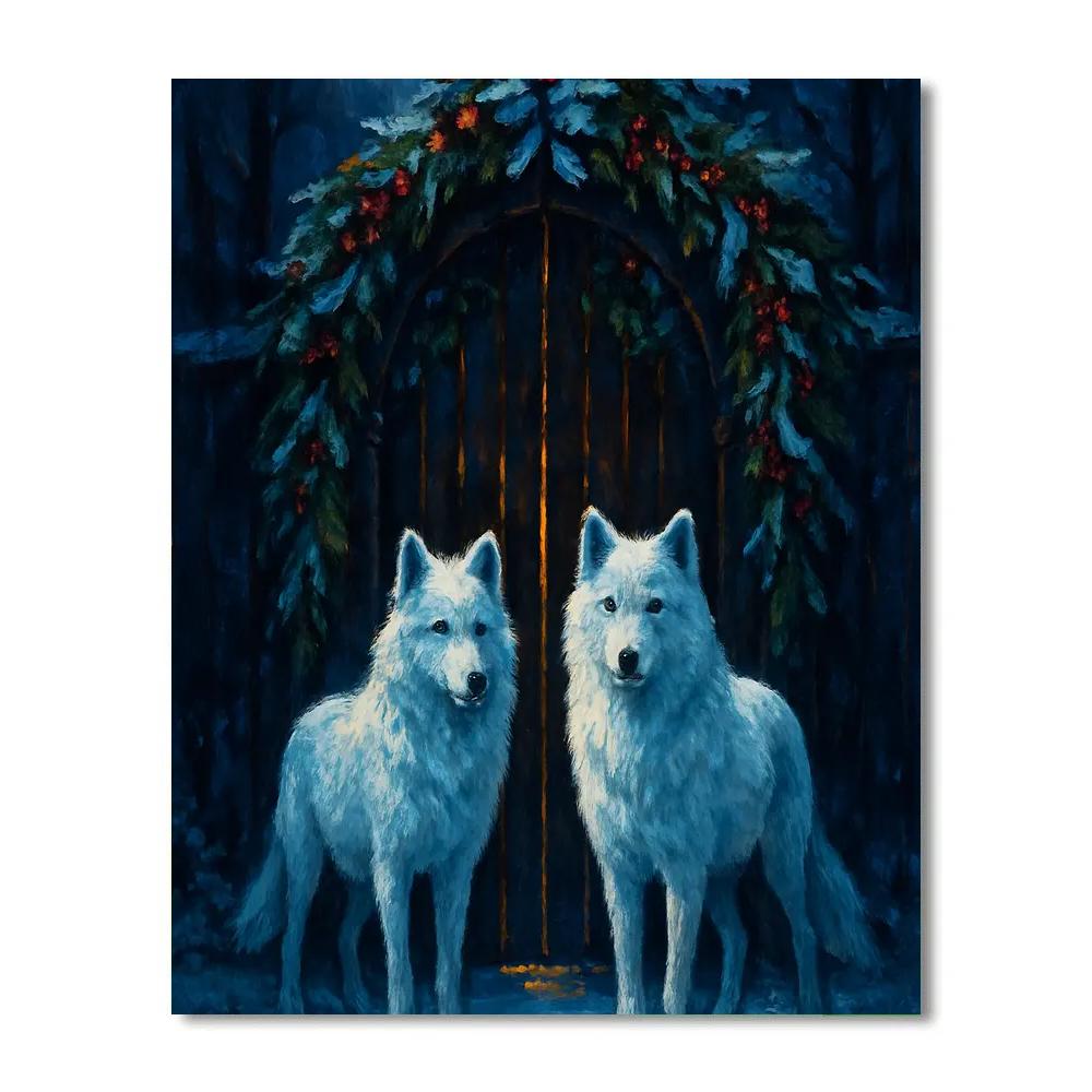 Midwinter Wolves At The Evergreen Gate Number painting