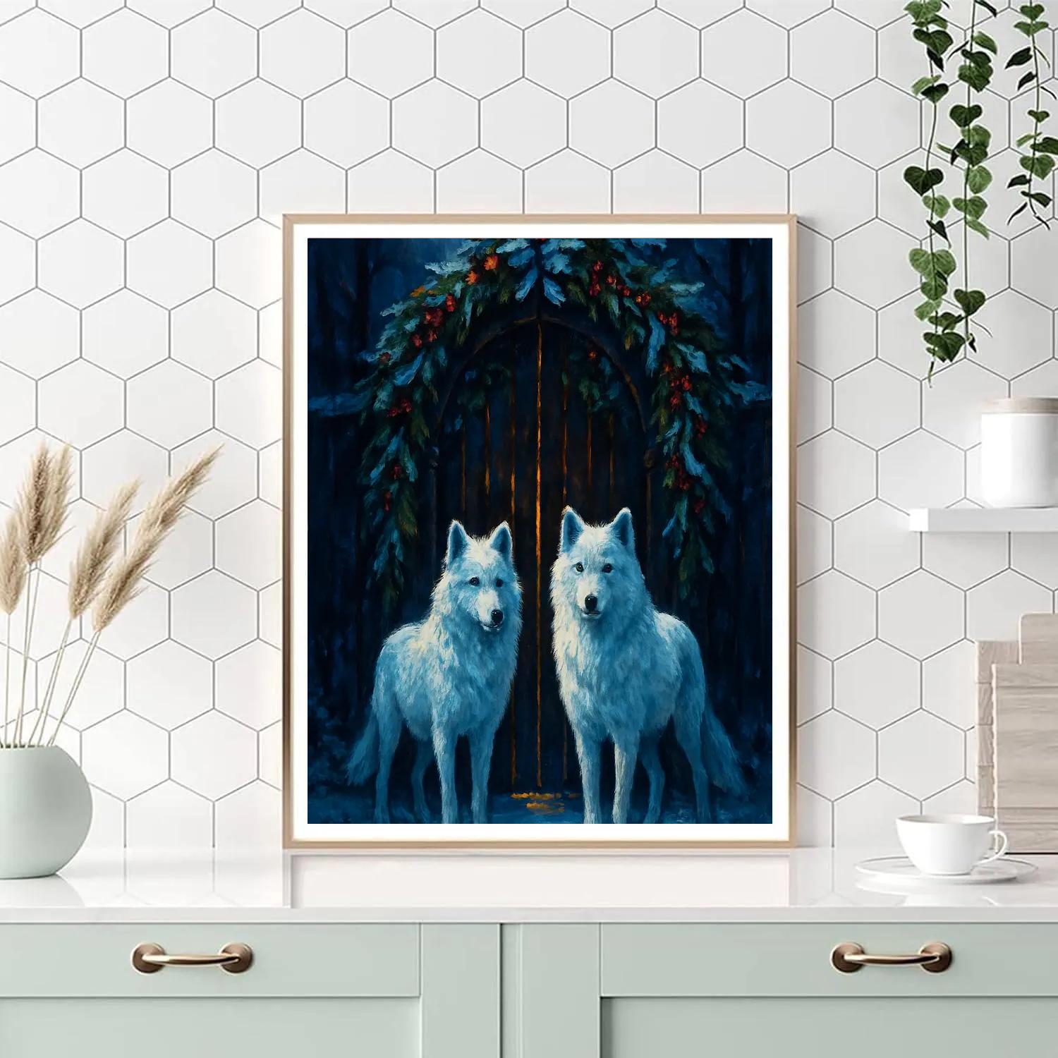 Midwinter Wolves At The Evergreen Gate Number painting