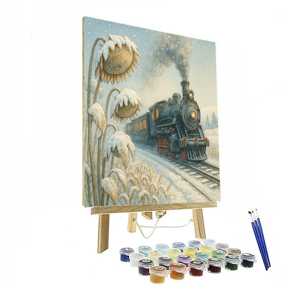 Christmas Train Among Frosted Sunflowers Paint by numbers kits