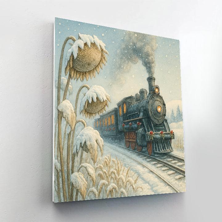 Christmas Train Among Frosted Sunflowers Paint by numbers kits