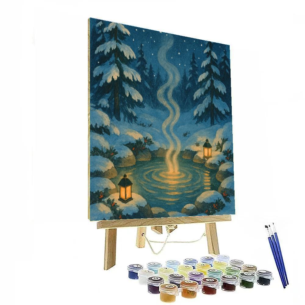 Christmas Hot Springs In Snowy Pines paint by color