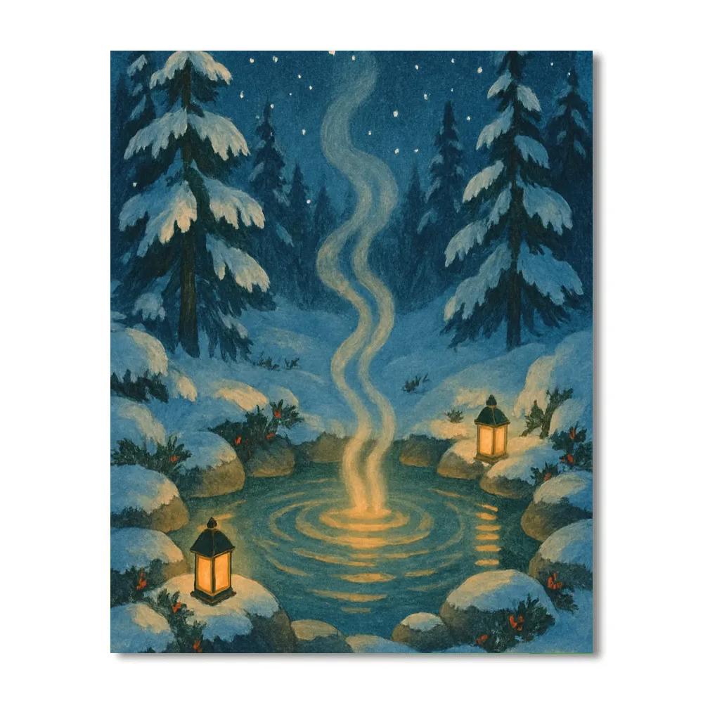 Christmas Hot Springs In Snowy Pines paint by color
