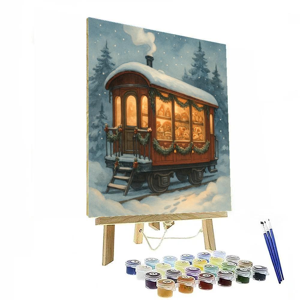 Holiday Bakery On A Snow Covered Train Car Number painting