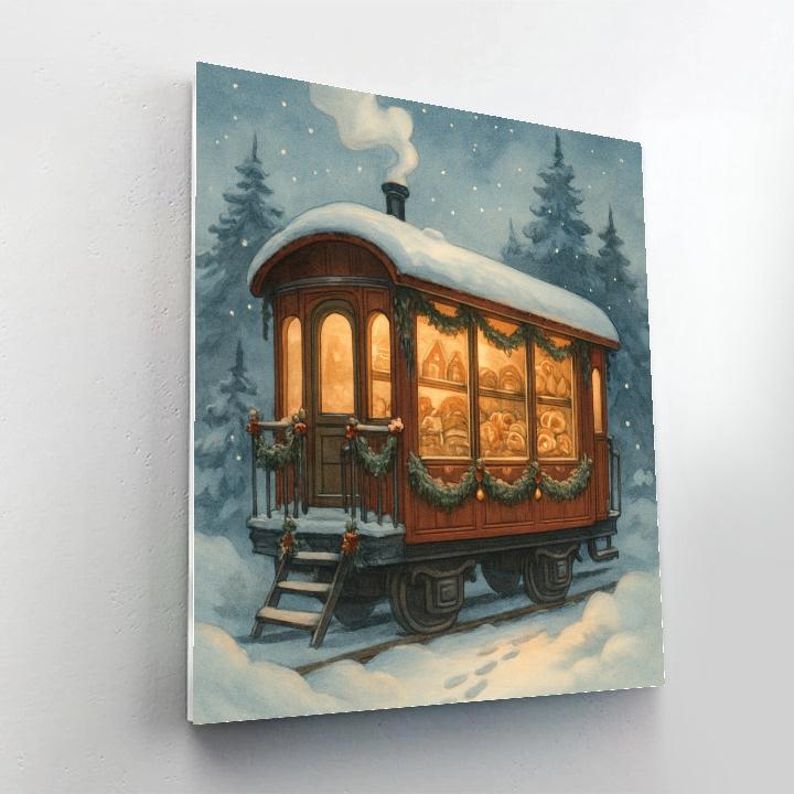 Holiday Bakery On A Snow Covered Train Car Number painting