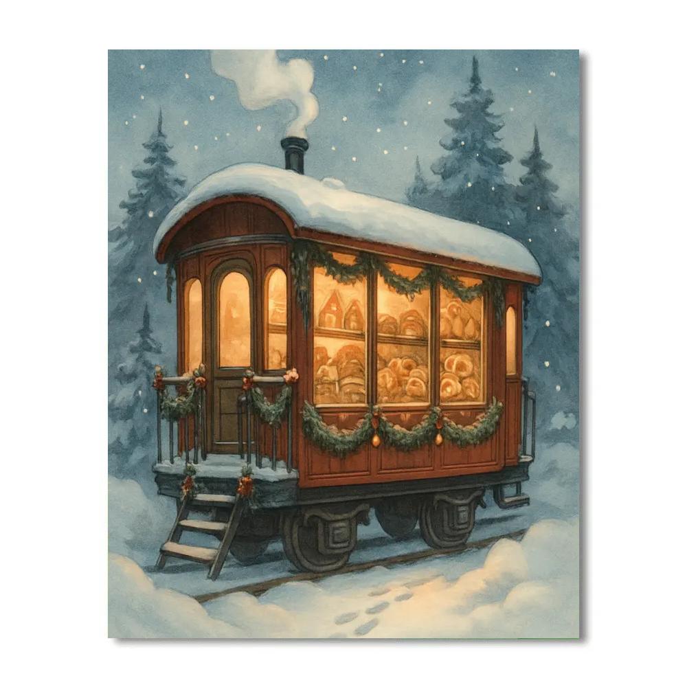 Holiday Bakery On A Snow Covered Train Car Number painting