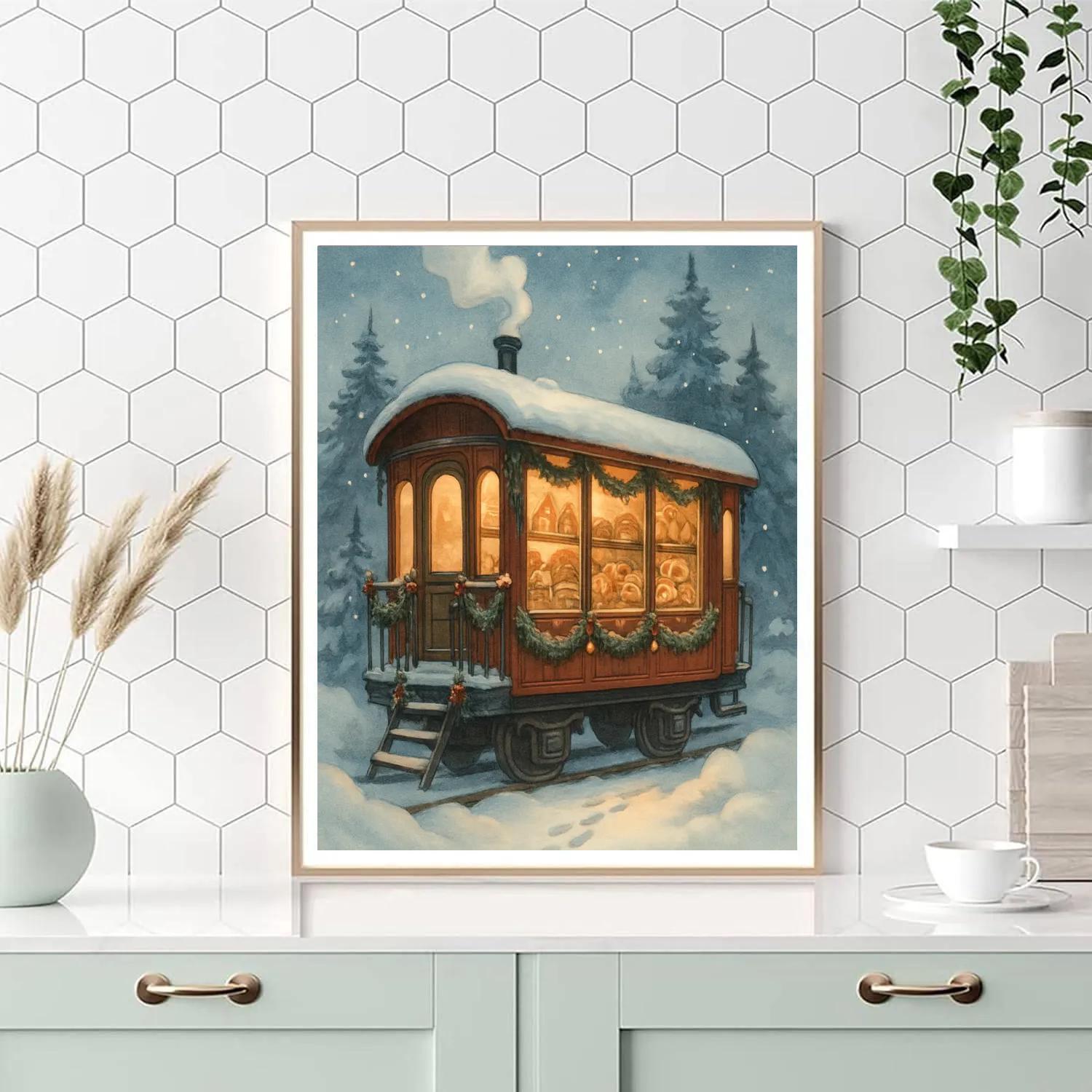 Holiday Bakery On A Snow Covered Train Car Number painting