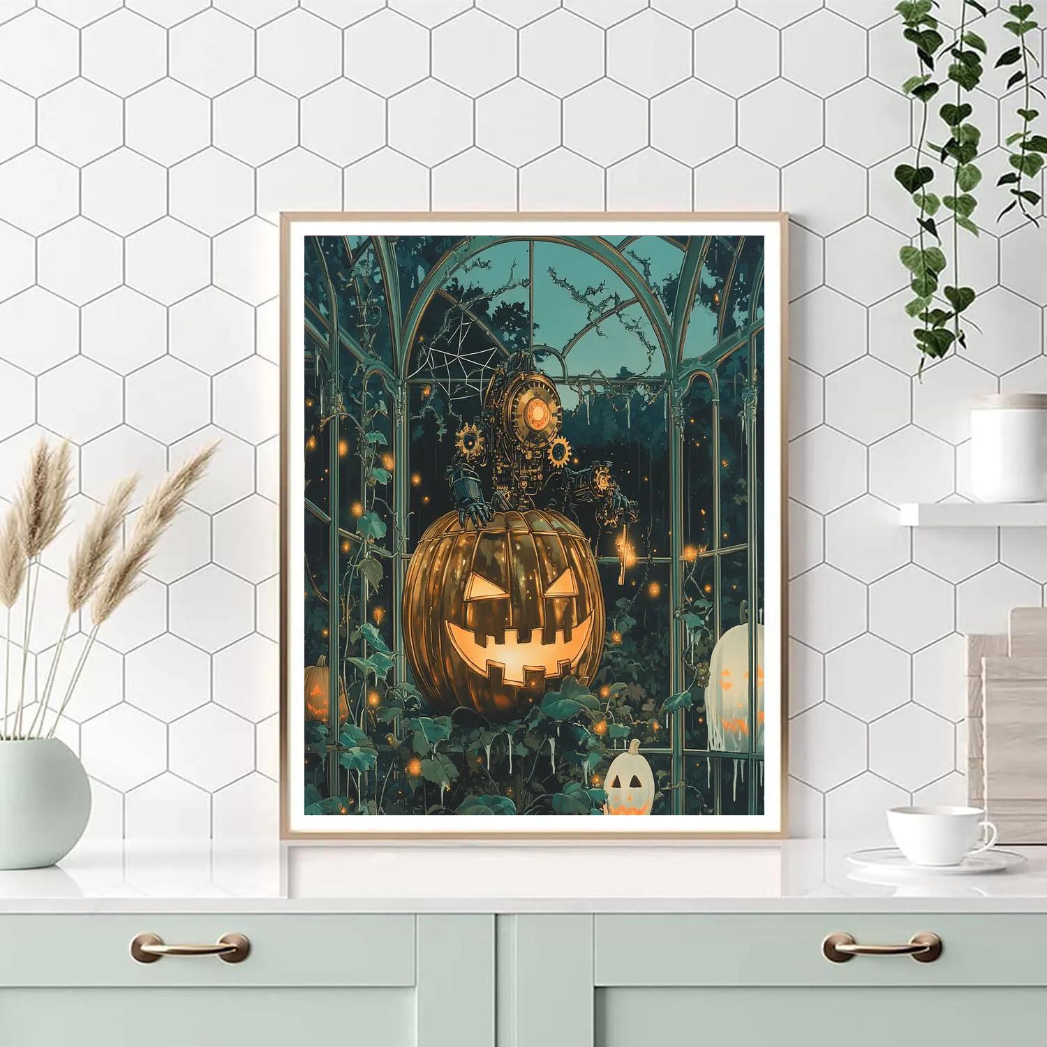 Haunted Clockwork Pumpkin Conservatory painting number kit