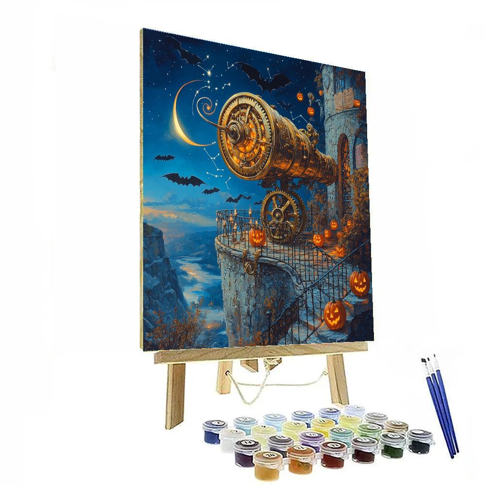 Haunted Clockwork Pumpkin Observatory painting number kit