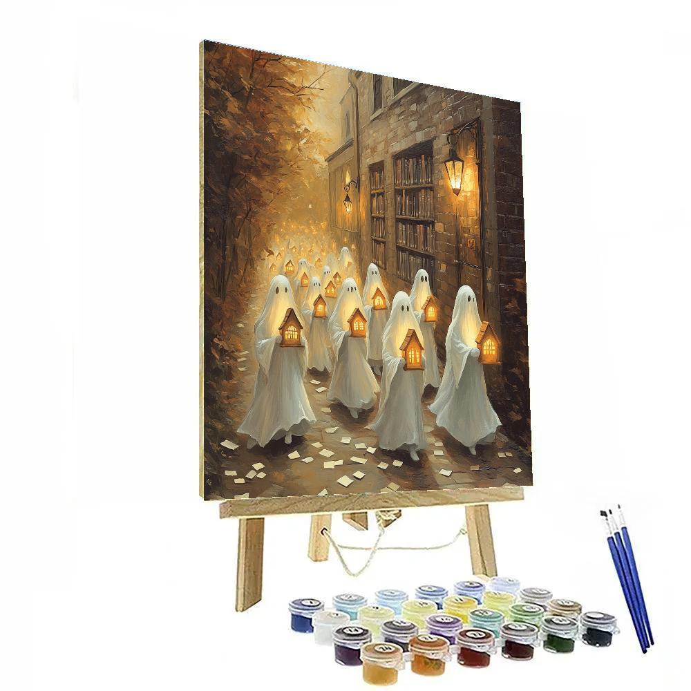 Lantern Parade With Spooky Library Ghosts Paint by numbers kits