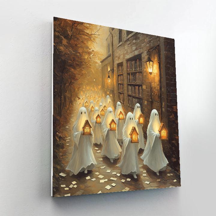 Lantern Parade With Spooky Library Ghosts Paint by numbers kits