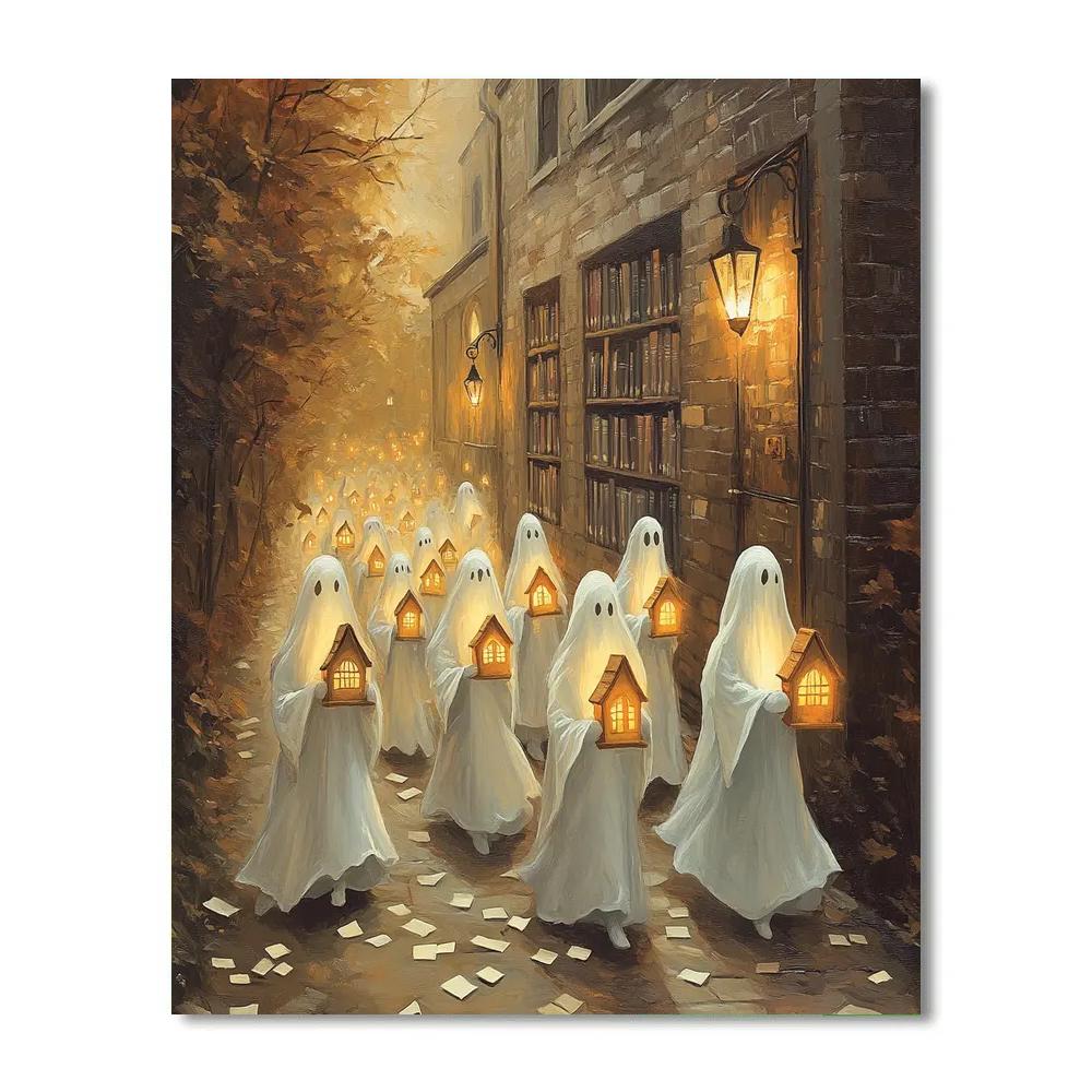Lantern Parade With Spooky Library Ghosts Paint by numbers kits