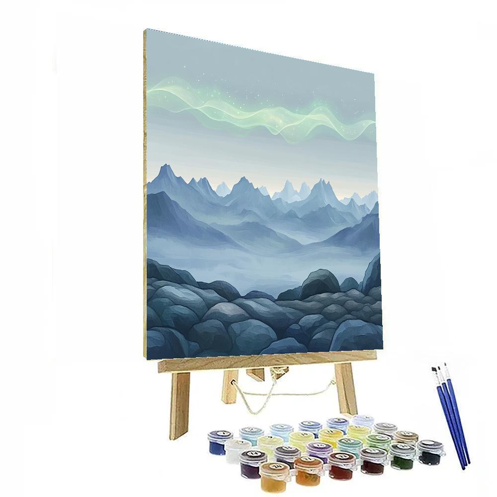 Leonardo Da Vinci Inspired Aurora Veil Over Silent Peaks paint by numbers