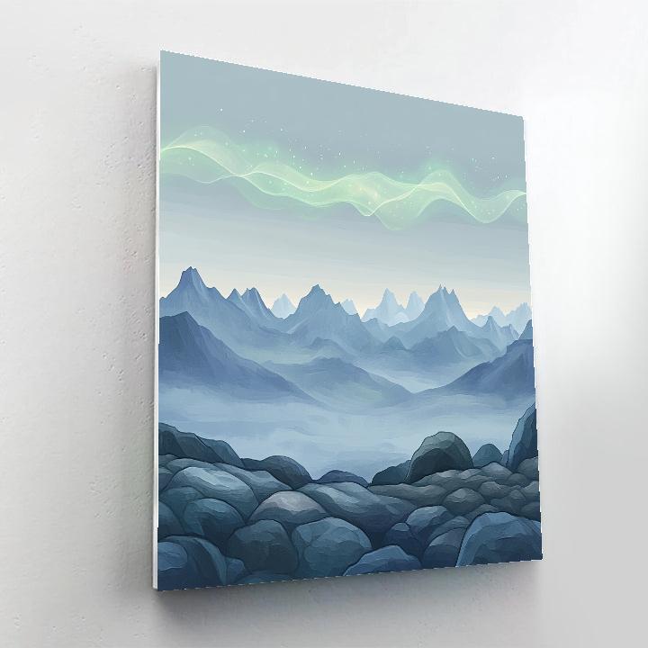 Leonardo Da Vinci Inspired Aurora Veil Over Silent Peaks paint by numbers