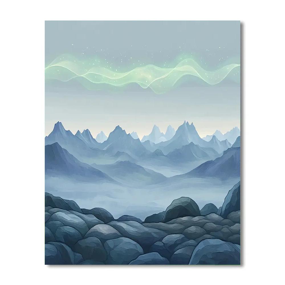 Leonardo Da Vinci Inspired Aurora Veil Over Silent Peaks paint by numbers