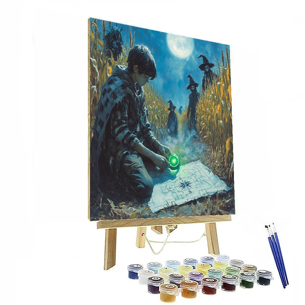 Spooky Moonlit Corn Maze Cartographer paint by number