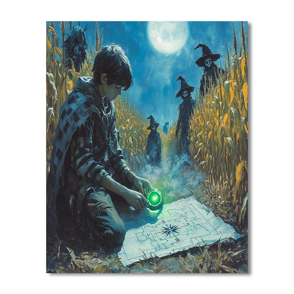 Spooky Moonlit Corn Maze Cartographer paint by number