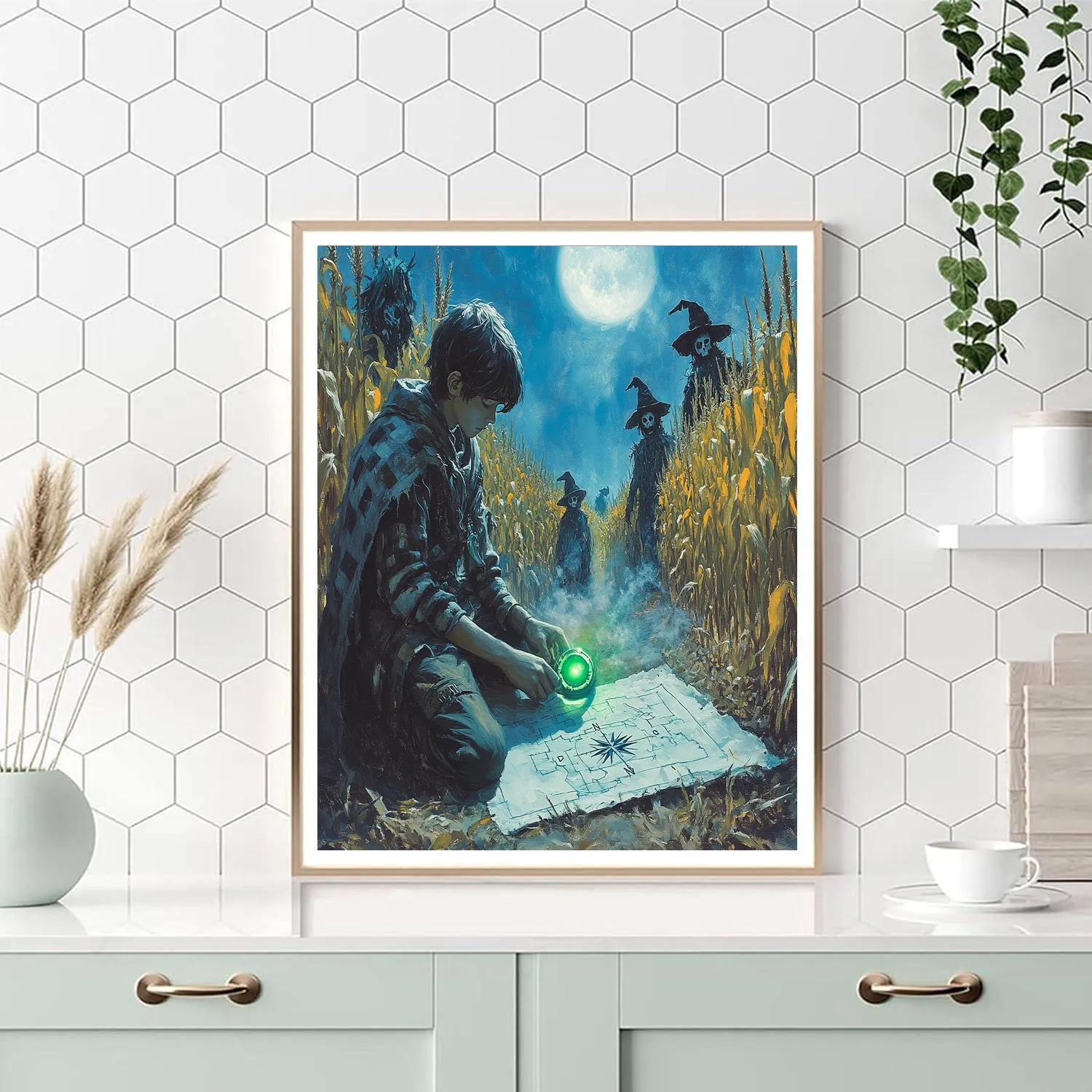 Spooky Moonlit Corn Maze Cartographer paint by number