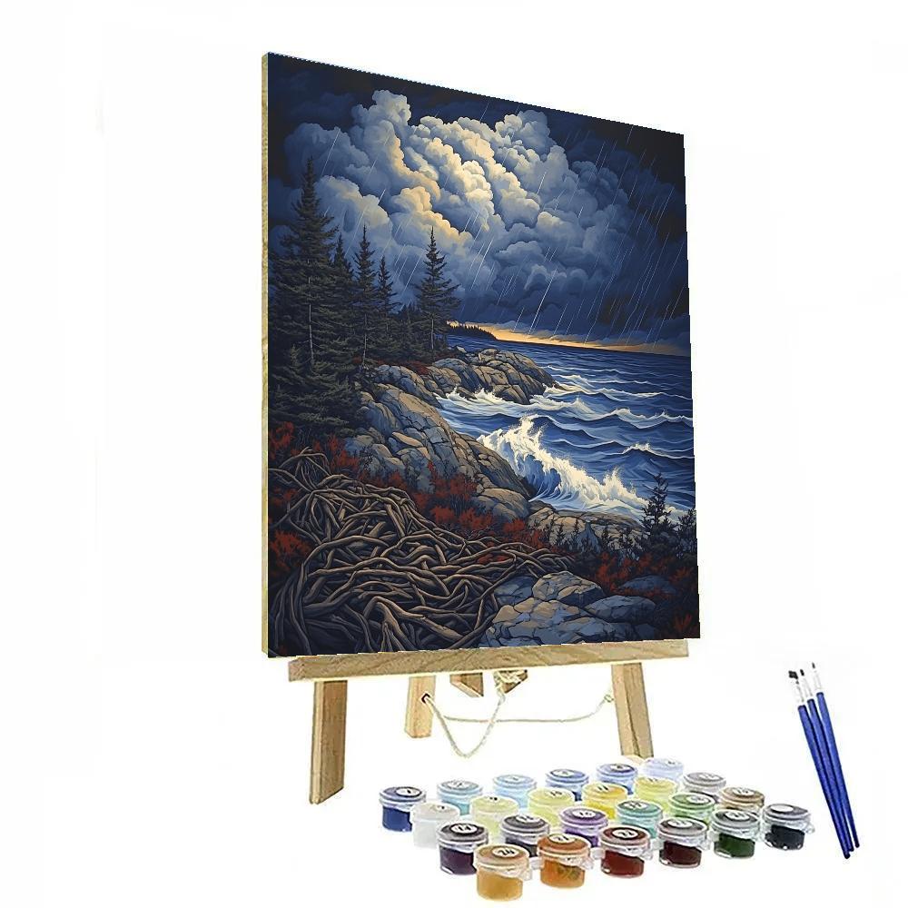 Arthur Lismer Inspired Sgraffito Gale Over Georgian Bay Ridges Paint by numbers art