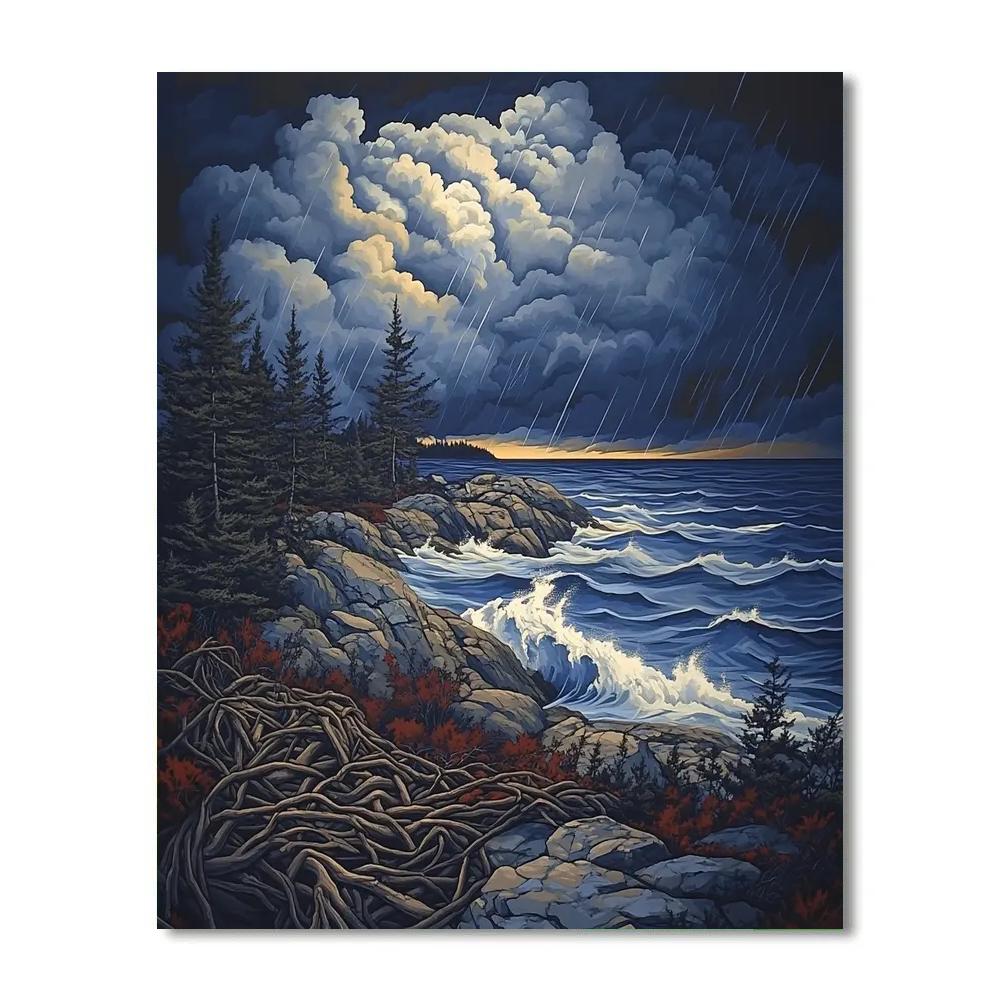 Arthur Lismer Inspired Sgraffito Gale Over Georgian Bay Ridges Paint by numbers art