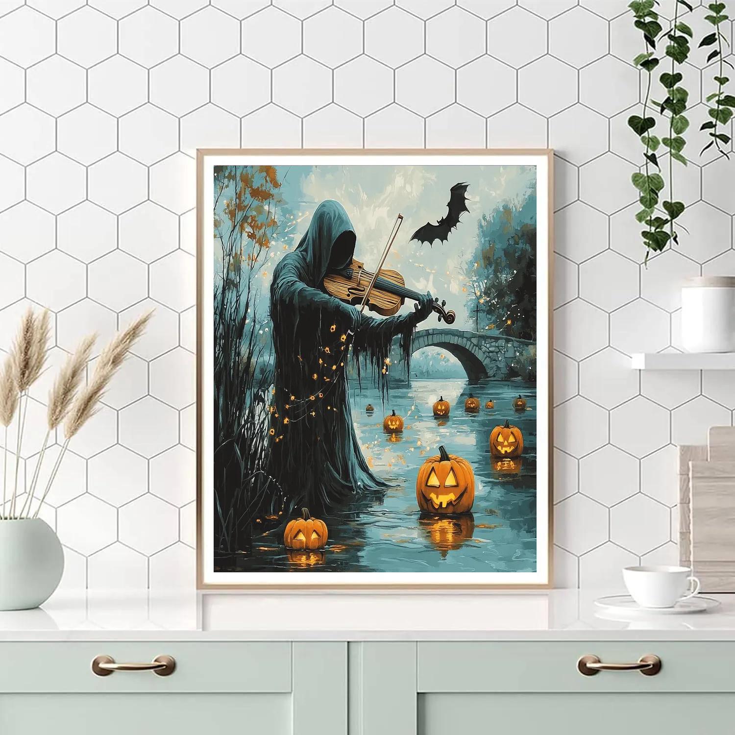 Haunted Riverside Violin Of Mist paint by color