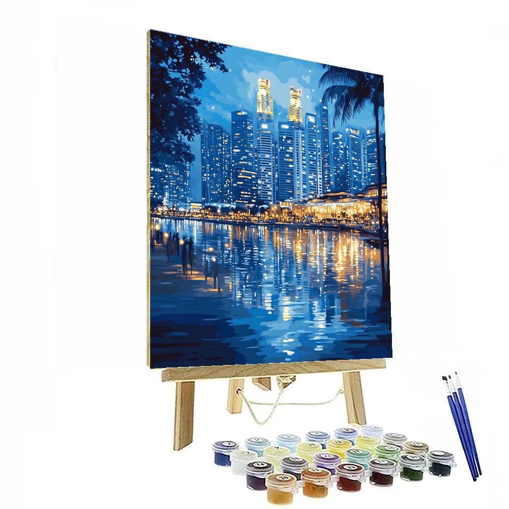 Night Skyline Over Marina Bay Singapore paint by color