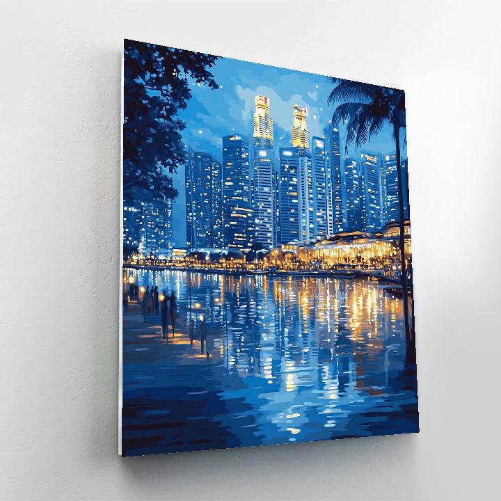 Night Skyline Over Marina Bay Singapore paint by color