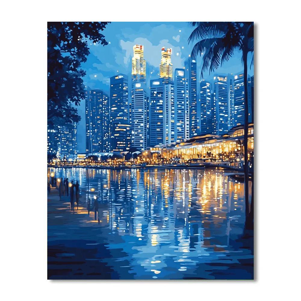 Night Skyline Over Marina Bay Singapore paint by color