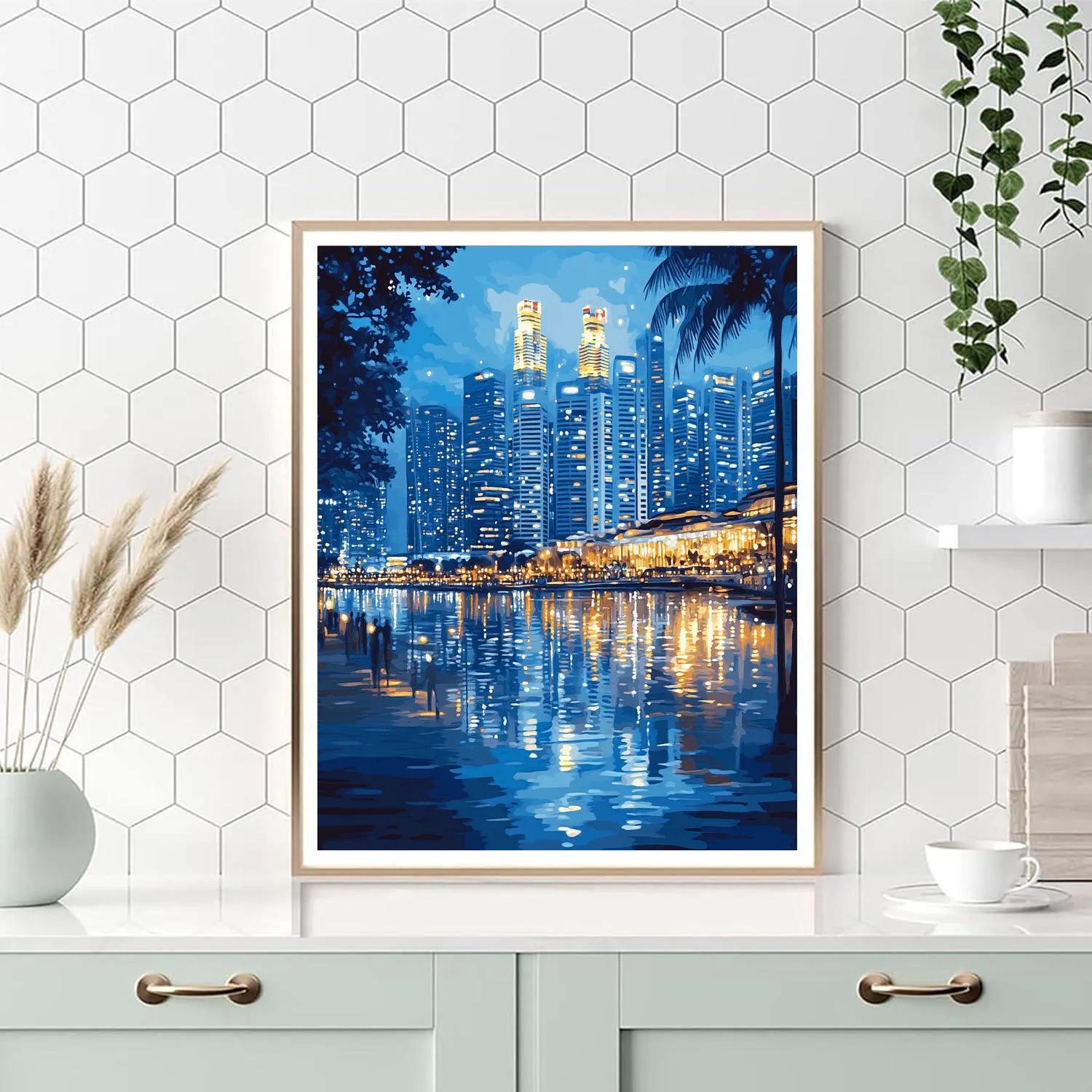 Night Skyline Over Marina Bay Singapore paint by color