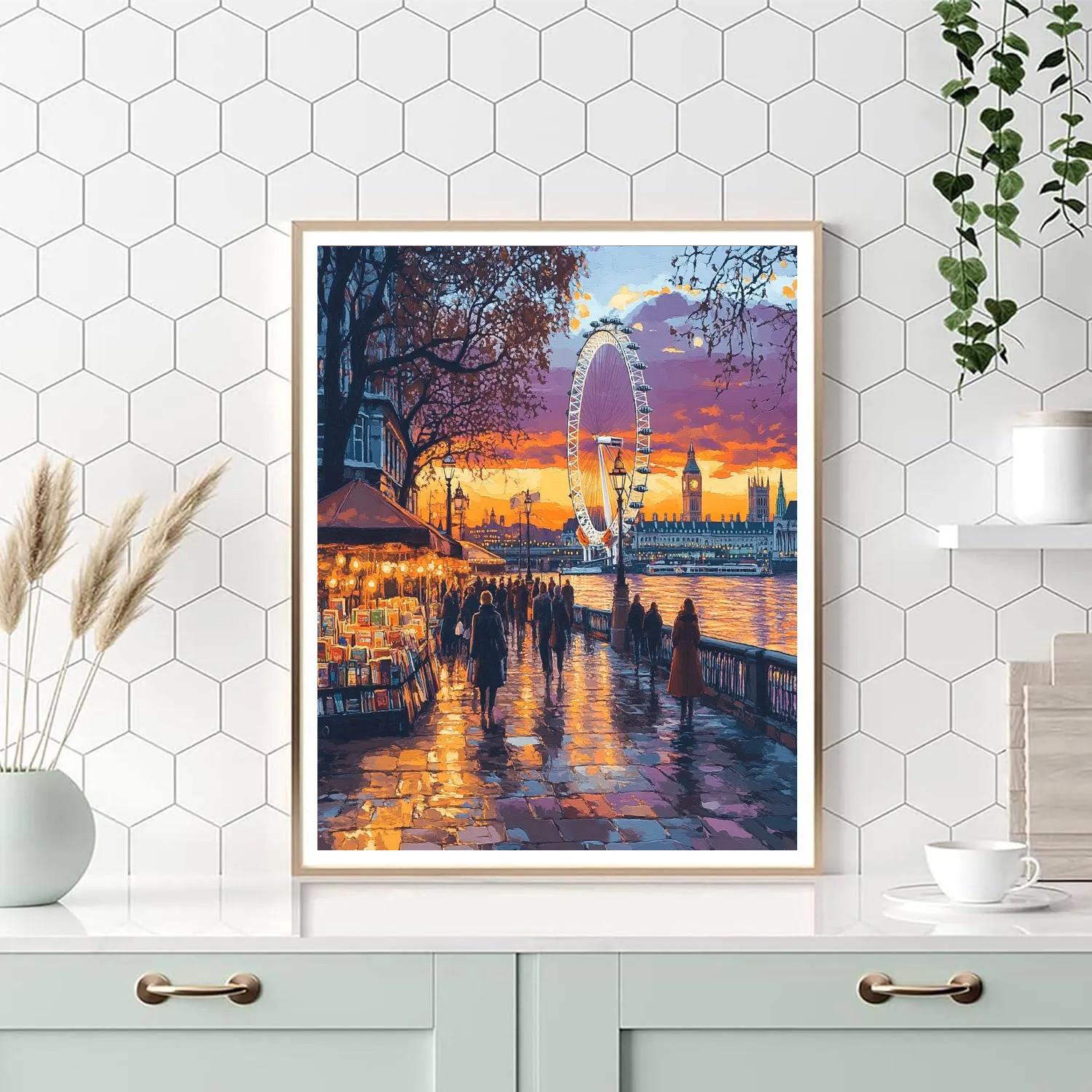 Evening Stroll Along South Bank London United Kingdom paint by numbers