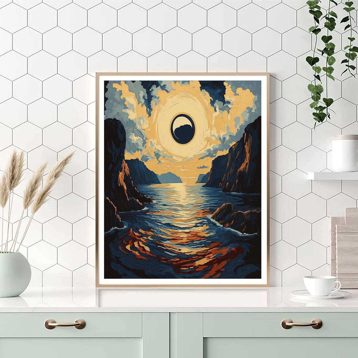Edvard Munch Inspired Fjord Eclipse Over Trembling Cliffs Paint by numbers kits