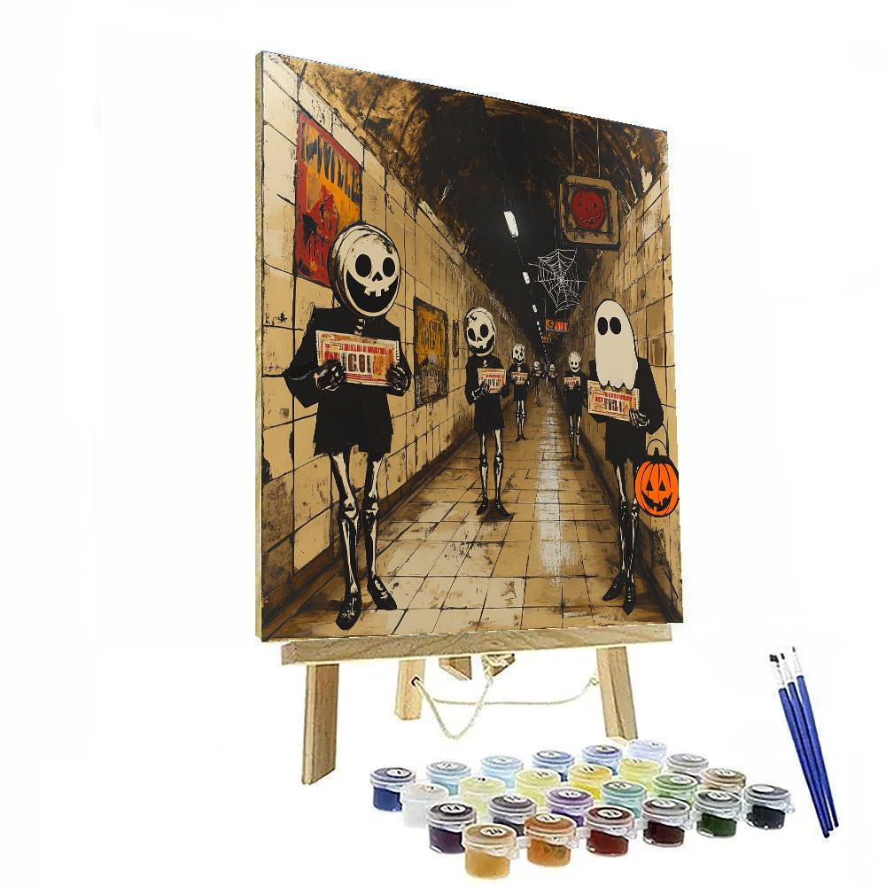 Haunted Metro Station Of Paper Skeletons Paint by numbers kits