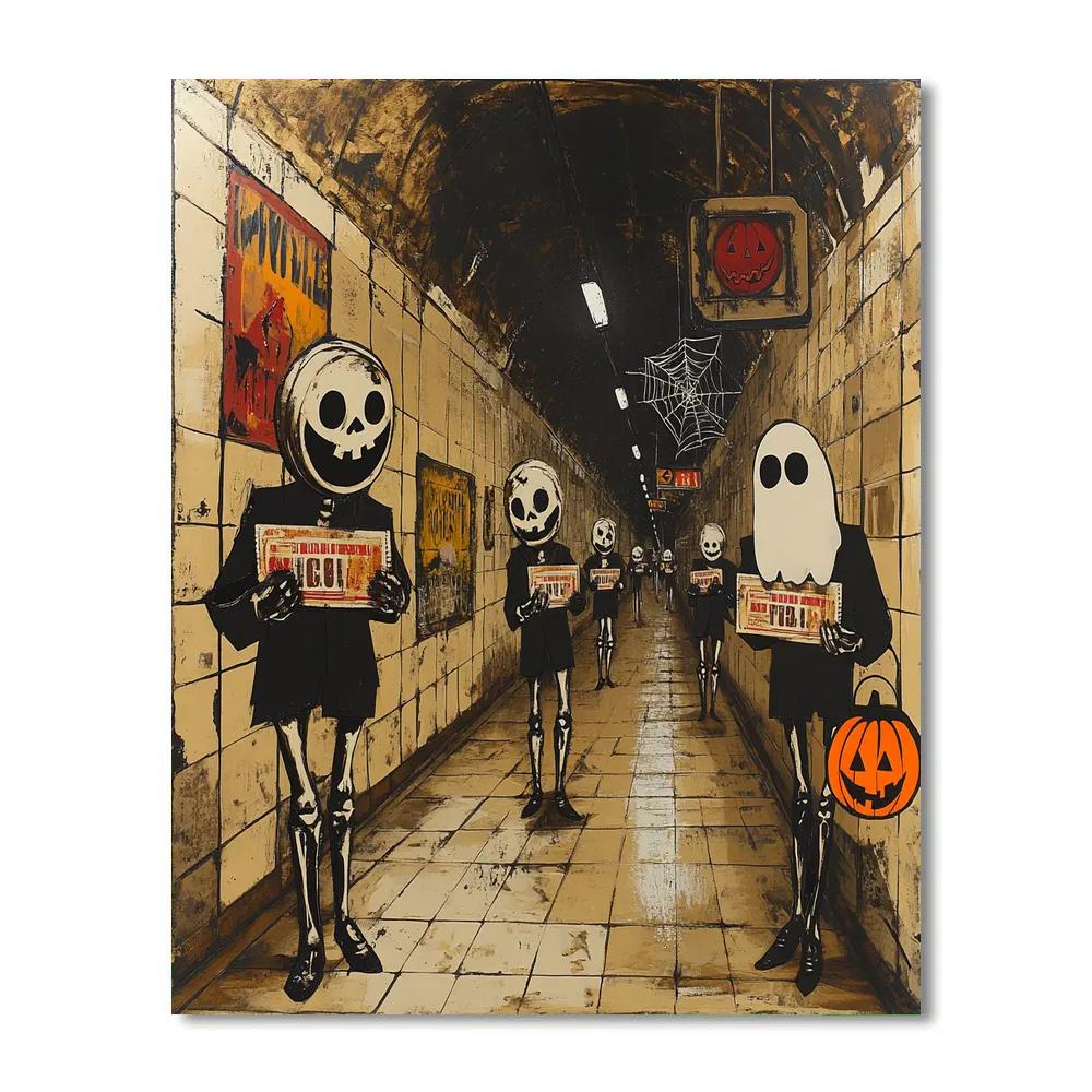 Haunted Metro Station Of Paper Skeletons Paint by numbers kits