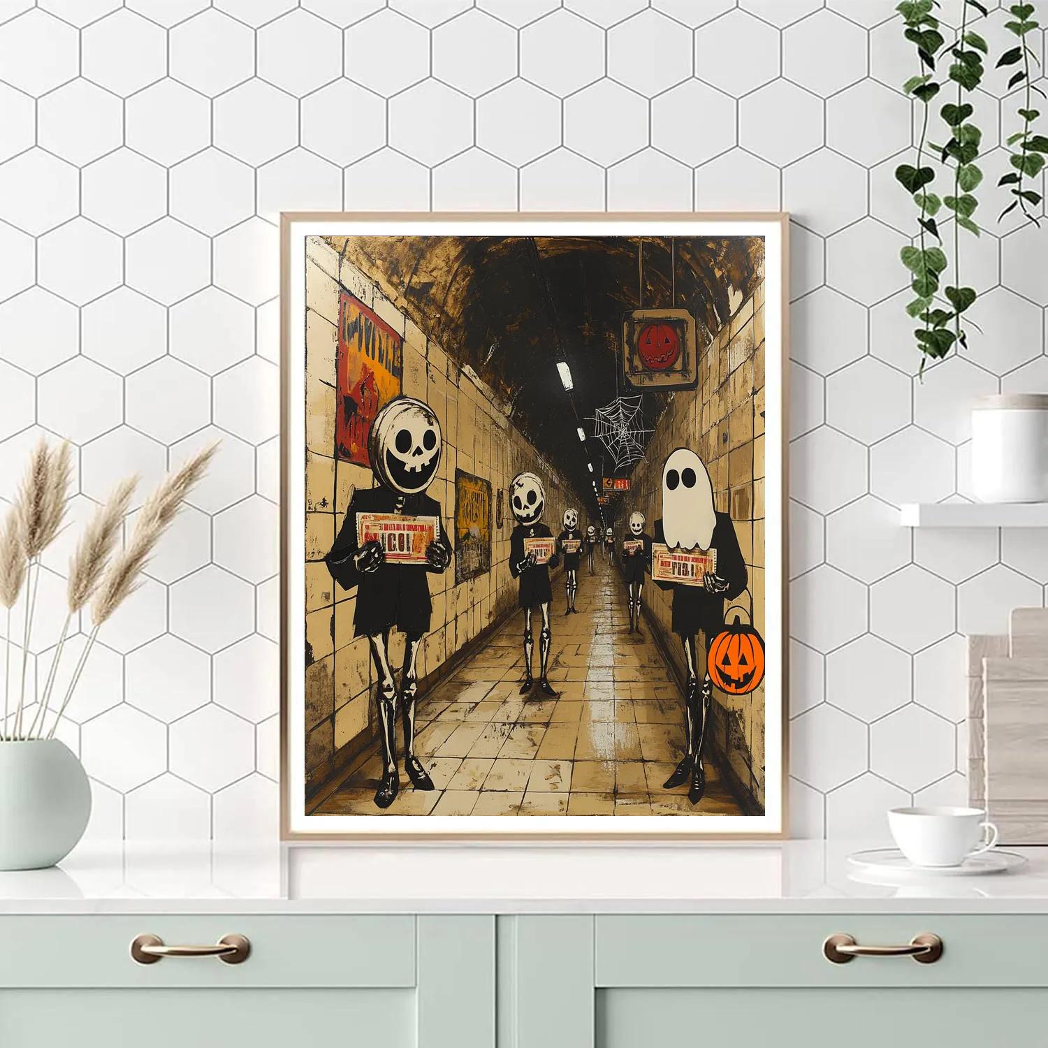 Haunted Metro Station Of Paper Skeletons Paint by numbers kits