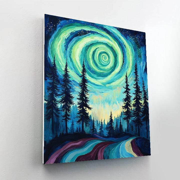 Edvard Munch Inspired Aurora Vortex Above Silent Pines paint by number