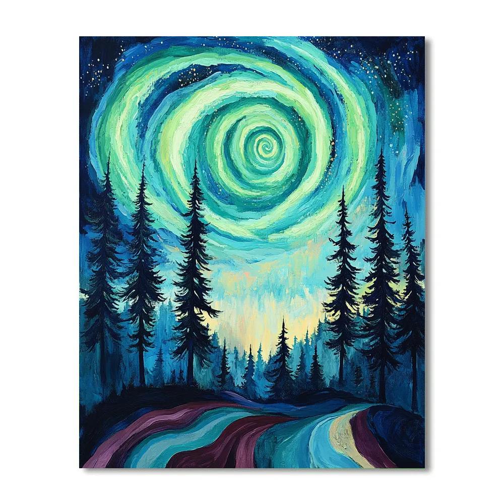 Edvard Munch Inspired Aurora Vortex Above Silent Pines paint by number